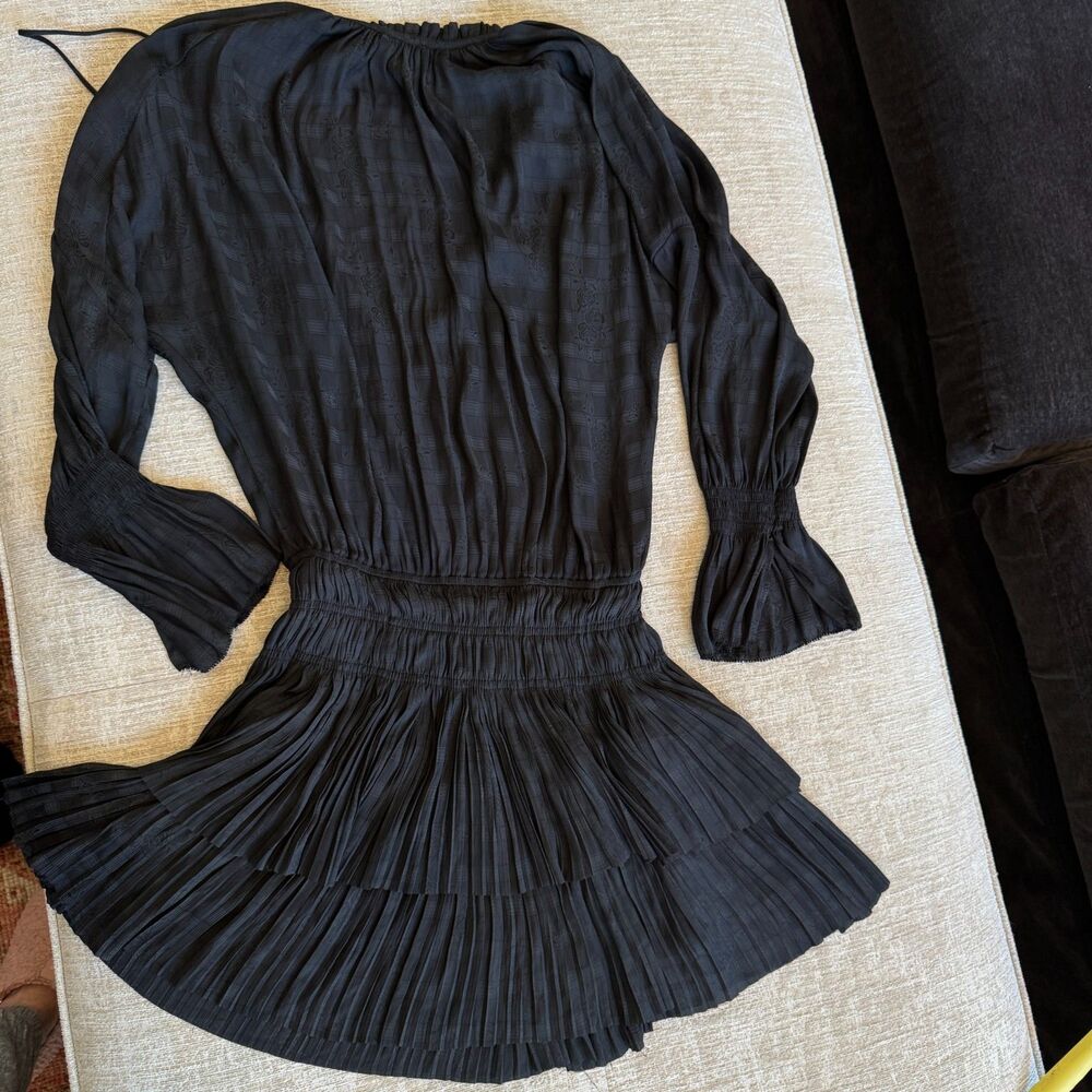 Current Air Laurel Pleated Black Mini Dress Drop Waist Sz XS